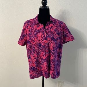 Hot Pink & Purple Hibiscus Palm Leaves Floral Basic Editions Button Down Size XL